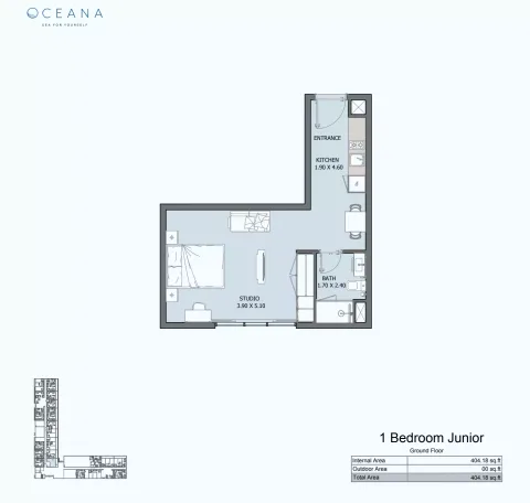 Floor plan, 1 Bed, 404 sq ft