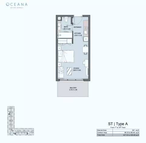 Floor plan, Studio, 427 sq ft