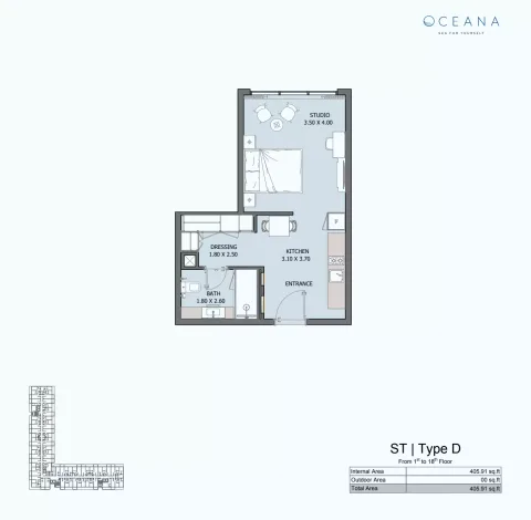 Floor plan, Studio, 405 sq ft