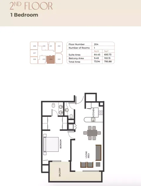 Floor plan, 1 Bed, 795 sq ft