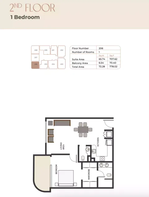 Floor plan, 1 Bed, 778 sq ft