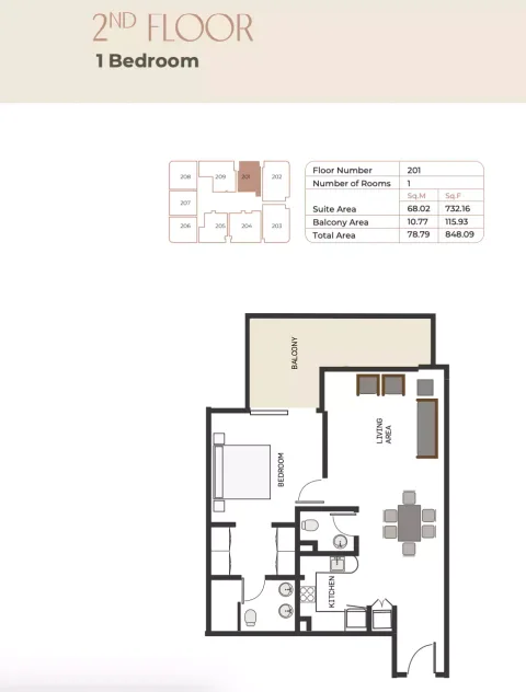 Floor plan, 1 Bed, 848 sq ft