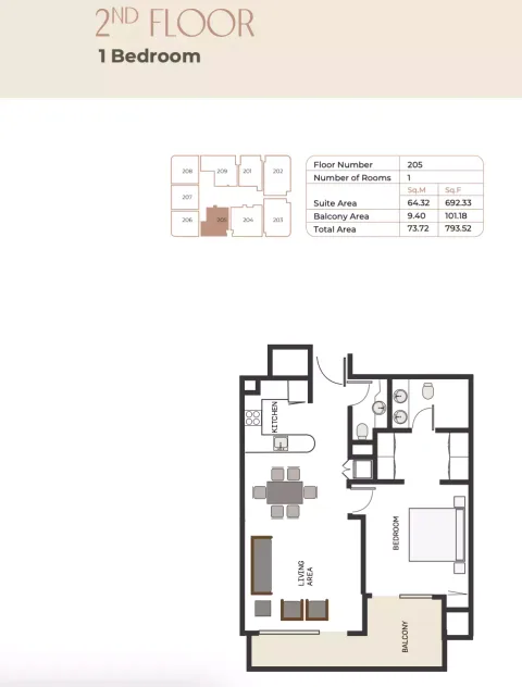 Floor plan, 1 Bed, 793 sq ft