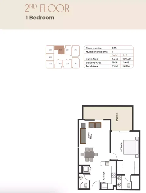 Floor plan, 1 Bed, 823 sq ft