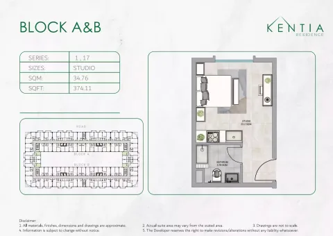 Floor plan, Studio, 374 sq ft