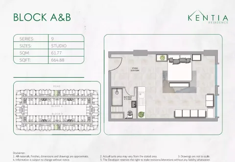Floor plan, Studio, 664 sq ft