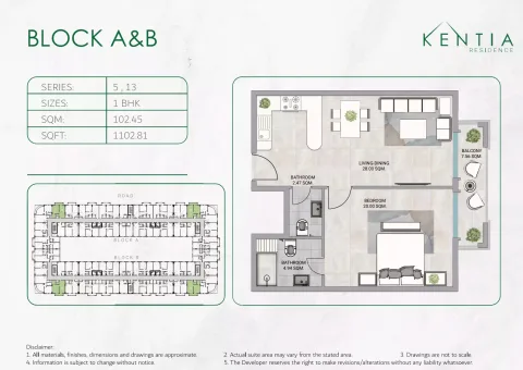 Floor plan, 1 Bed, 1,102 sq ft