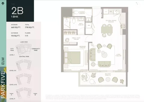 Floor plan, 1 Bed, 778 sq ft