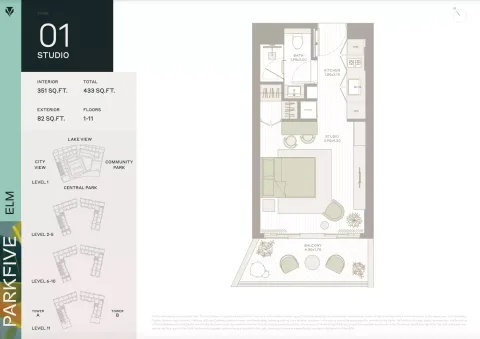 Floor plan, Studio, 433 sq ft