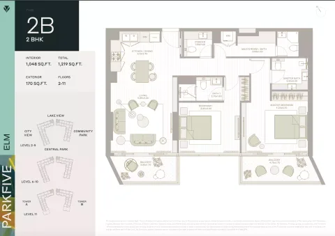 Floor plan, 2 Beds, 1,219 sq ft