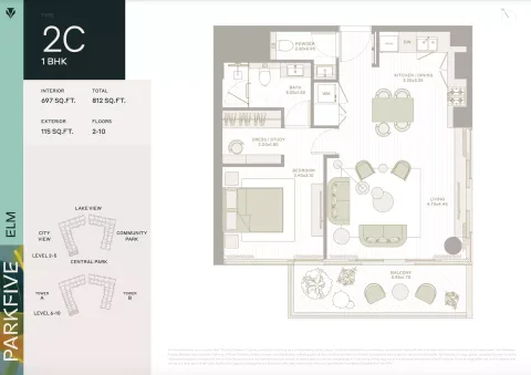 Floor plan, 1 Bed, 812 sq ft