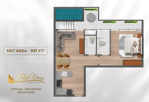 Floor plan, 1 Bed, 937 sq ft