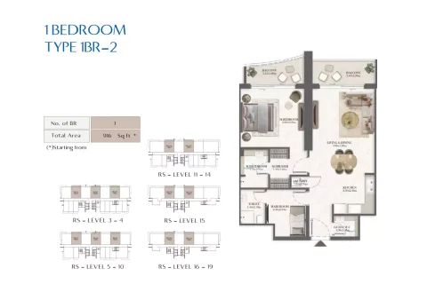 Floor plan, 1 Bed, 916 sq ft