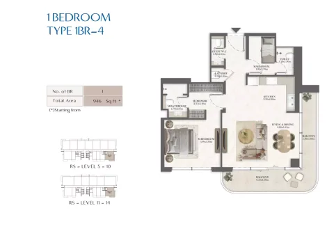 Floor plan, 1 Bed, 946 sq ft