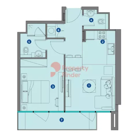 Floor plan, 1 Bed, 588 sq ft