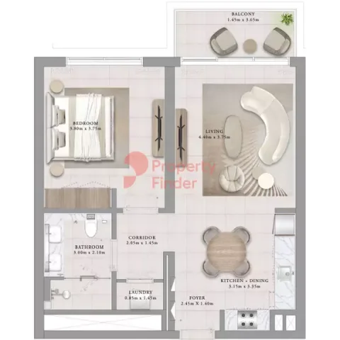 Floor plan, 1 Bed, 769 sq ft