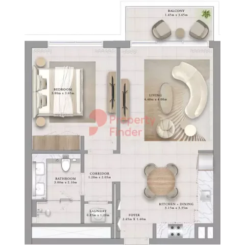 Floor plan, 1 Bed, 769 sq ft
