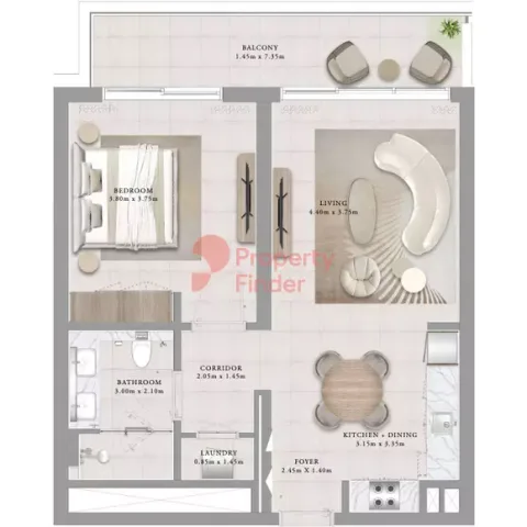 Floor plan, 1 Bed, 833 sq ft