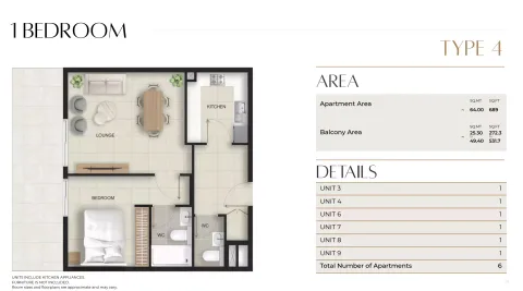 Floor plan, 1 Bed, 961 sq ft