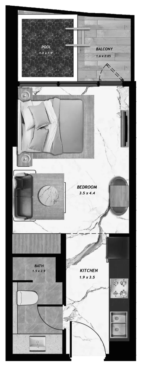 Floor plan, Studio, 448 sq ft