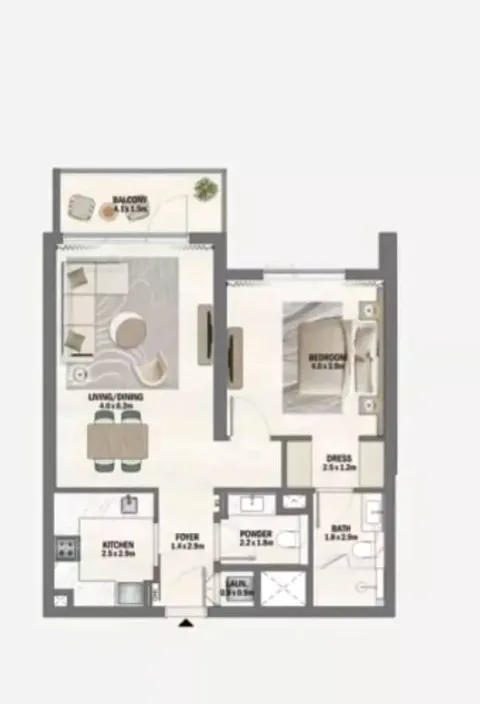Floor plan, 1 Bed, 859 sq ft