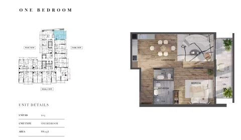 Floor plan, 1 Bed, 881 sq ft