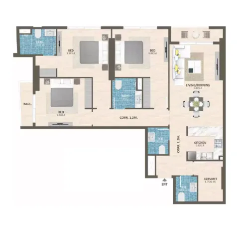 Floor plan, 3 Beds, 0 sq ft