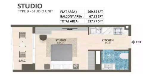 Floor plan, Studio, 337 sq ft