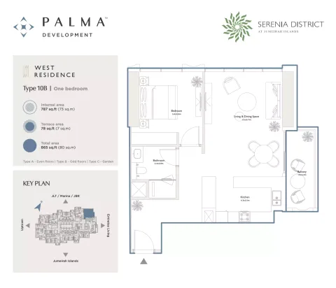 Floor plan, 1 Bed, 865 sq ft