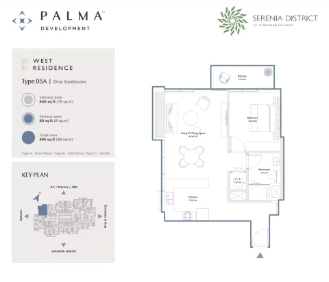 Floor plan, 1 Bed, 895 sq ft
