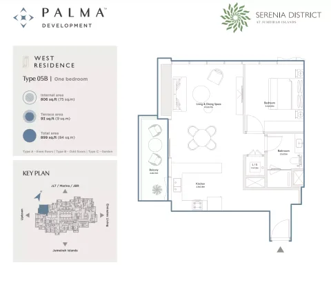 Floor plan, 1 Bed, 899 sq ft