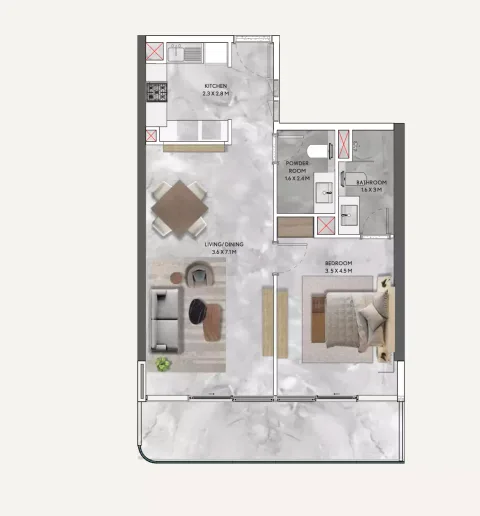 Floor plan, 1 Bed, 876 sq ft