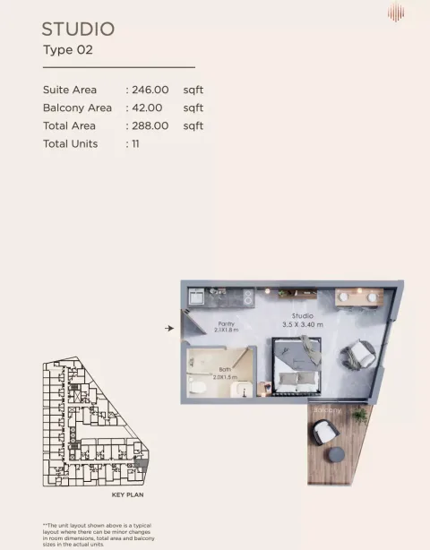 Floor plan, Studio, 288 sq ft