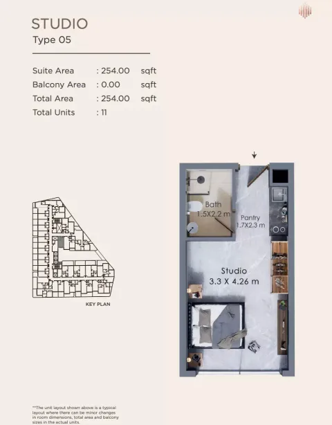 Floor plan, Studio, 254 sq ft