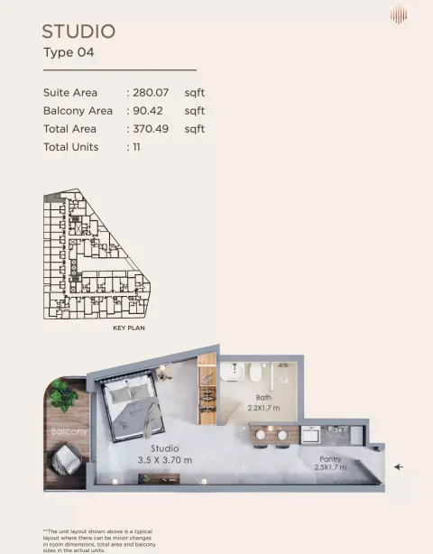 Floor plan, Studio, 370 sq ft