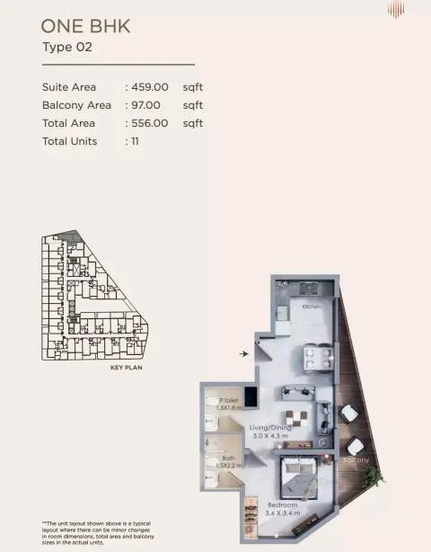 Floor plan, 1 Bed, 556 sq ft