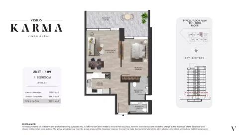 Floor plan, 1 Bed, 887 sq ft