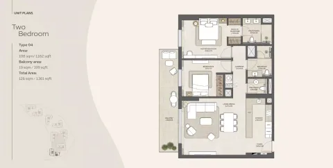 Floor plan, 2 Beds, 1,361 sq ft