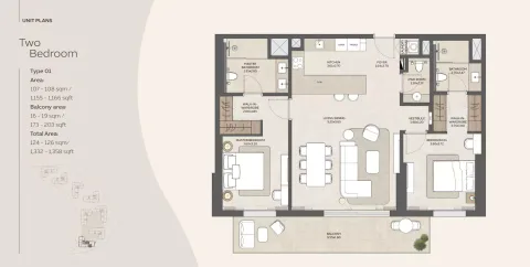 Floor plan, 2 Beds, 1,332 sq ft