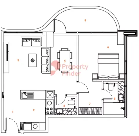 Floor plan, 1 Bed, 842 sq ft
