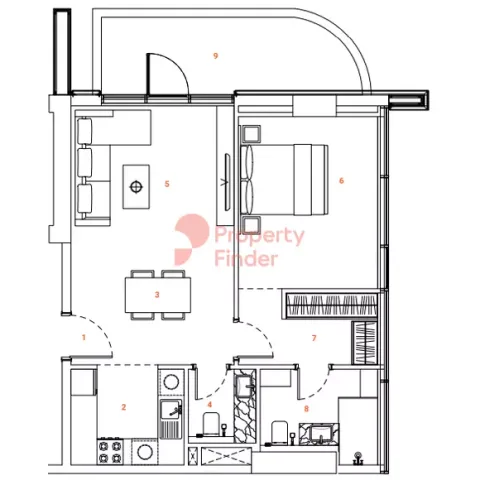 Floor plan, 1 Bed, 820 sq ft