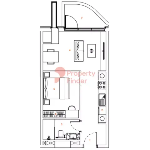 Floor plan, 1 Bed, 553 sq ft