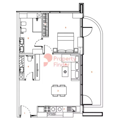 Floor plan, 1 Bed, 900 sq ft