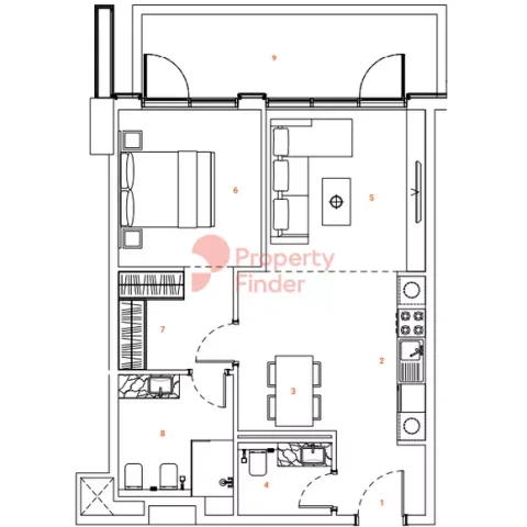 Floor plan, 1 Bed, 804 sq ft