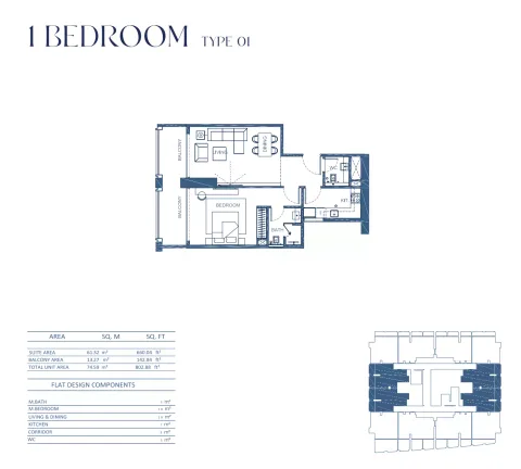 Floor plan, 1 Bed, 802 sq ft