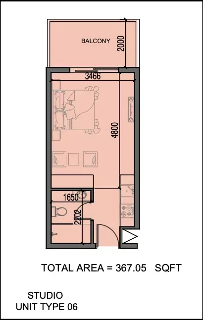 Floor plan, Studio, 367 sq ft