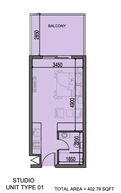 Floor plan, Studio, 402 sq ft