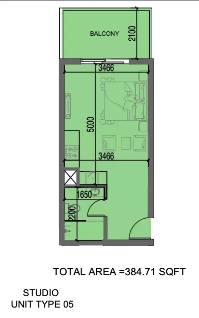 Floor plan, Studio, 384 sq ft