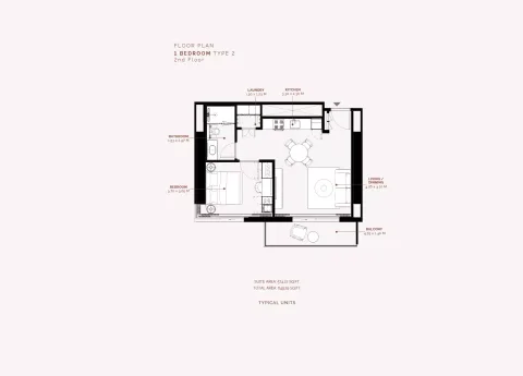 Floor plan, 1 Bed, 649 sq ft