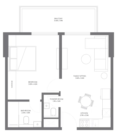 Floor plan, 1 Bed, 731 sq ft